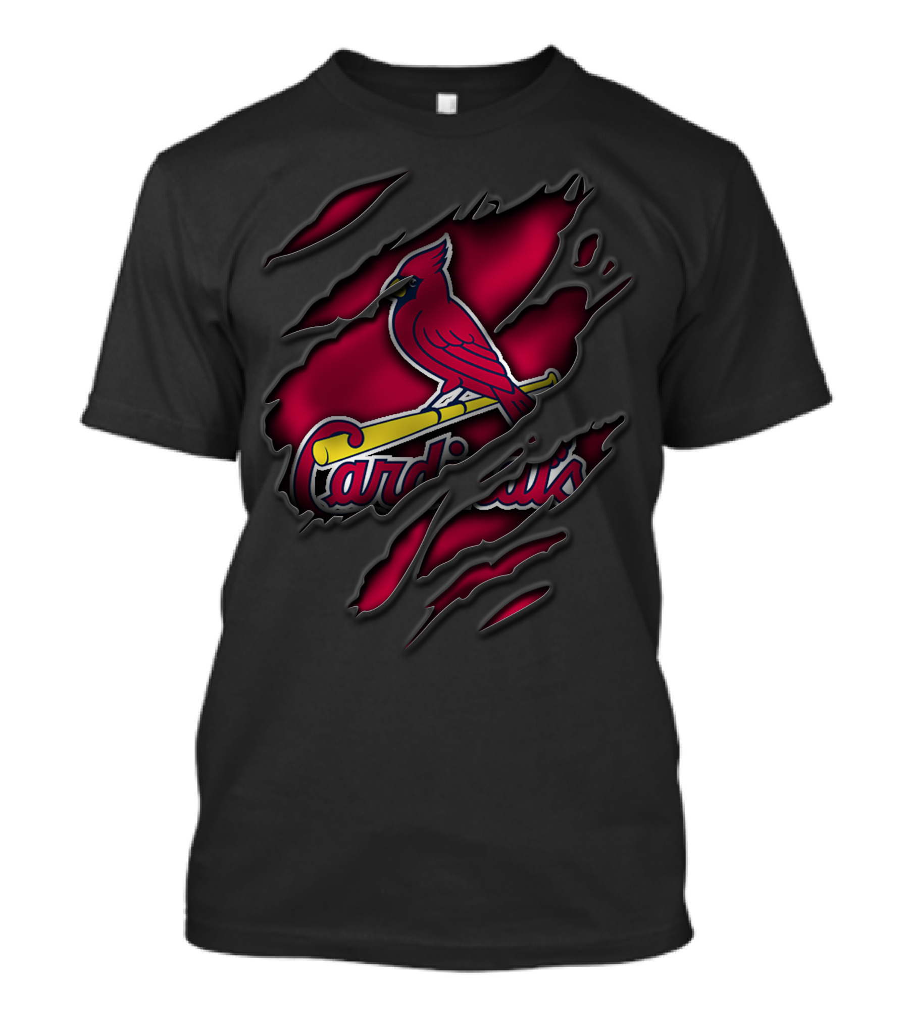 Torn St. Louis Cardinals Red Bird On Bat Black Claw Marks T-Shirt