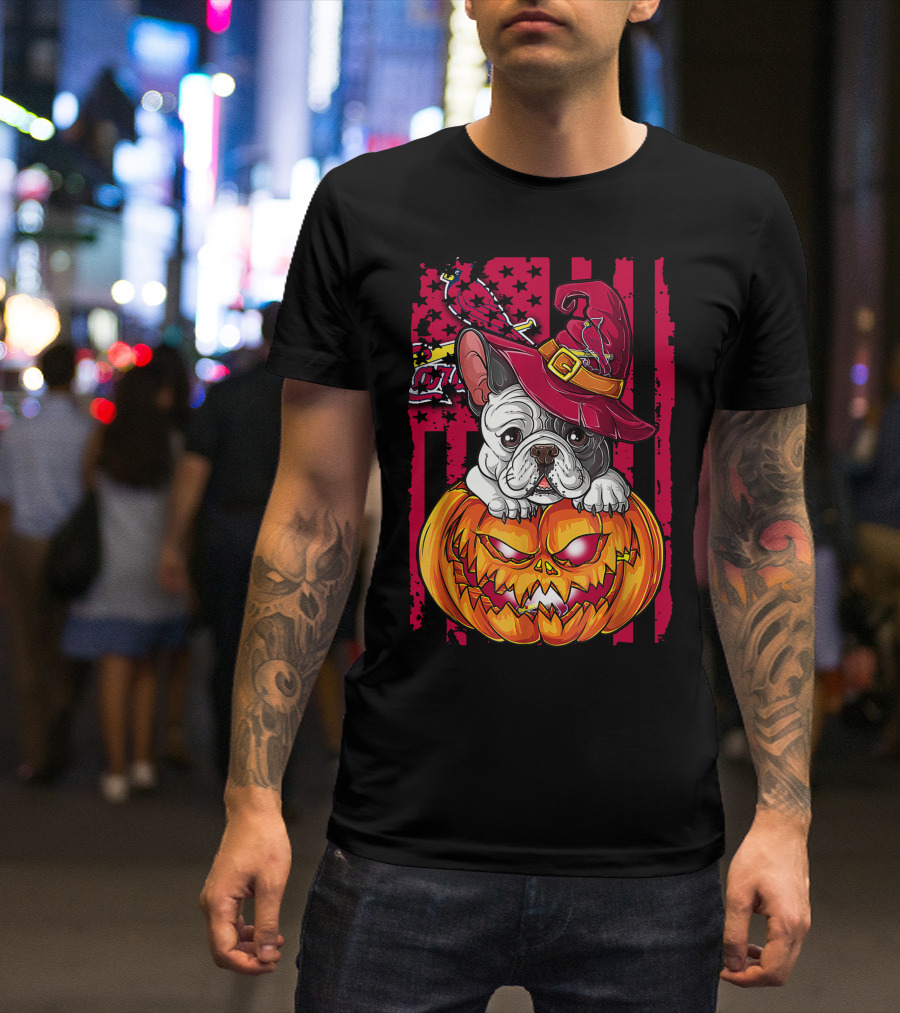 Hlw Bulldog Pumpkin Witch Hat St. Louis Cardinals Halloween T-Shirt
