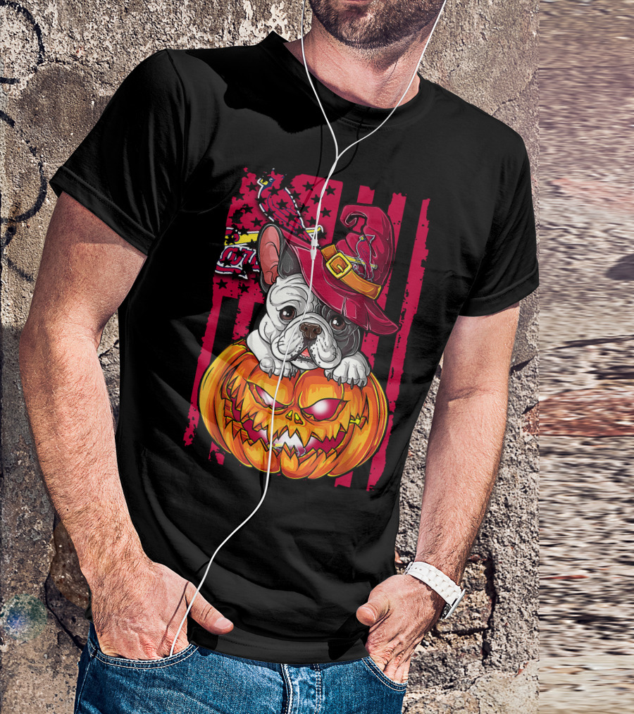 Hlw Bulldog Pumpkin Witch Hat St. Louis Cardinals Halloween T-Shirt