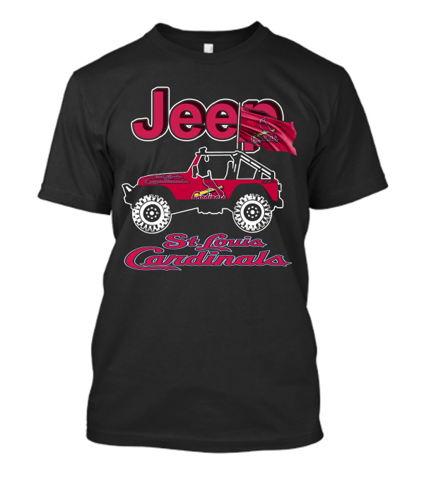 Jeep St. Louis Cardinals Logo With Red Off-Road Vehicle And Flag T-Shirt