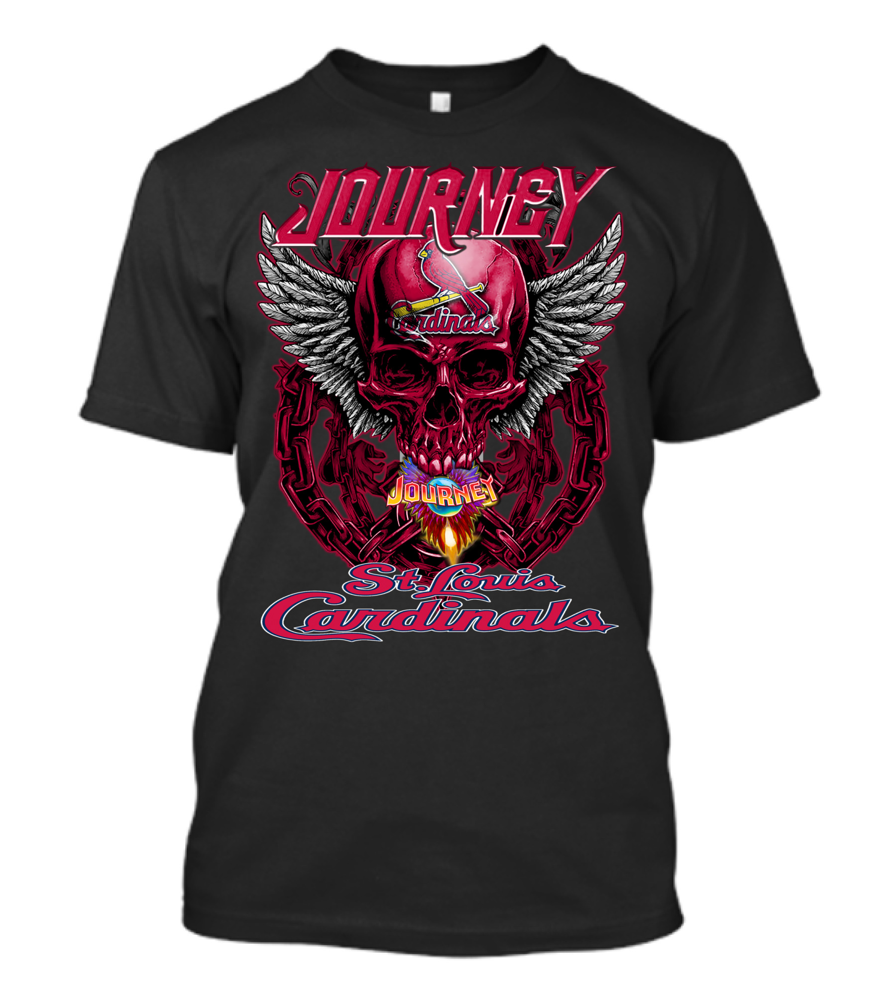 Journey St. Louis Cardinals Skull Wings Flame T-Shirt