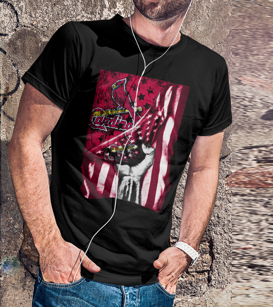 Flag St. Louis Cardinals Stars And Stripes Fist T-Shirt