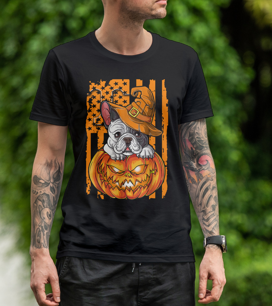 Bulldog Witch Hat Pumpkin Halloween Tennessee Volunteers T-Shirt
