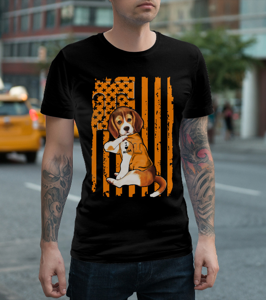 Beagle Tennessee Volunteers I Love Mom Stripes Orange Black T-Shirt