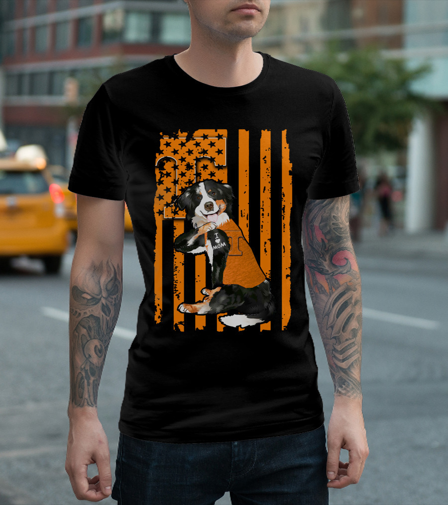 Border Collie Tennessee Volunteers I Love Mom American Flag T-Shirt