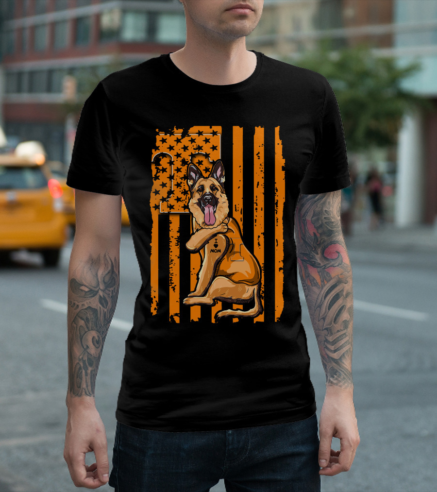 German Shepherd I Love Mom Tennessee Volunteers Stars Stripes T-Shirt