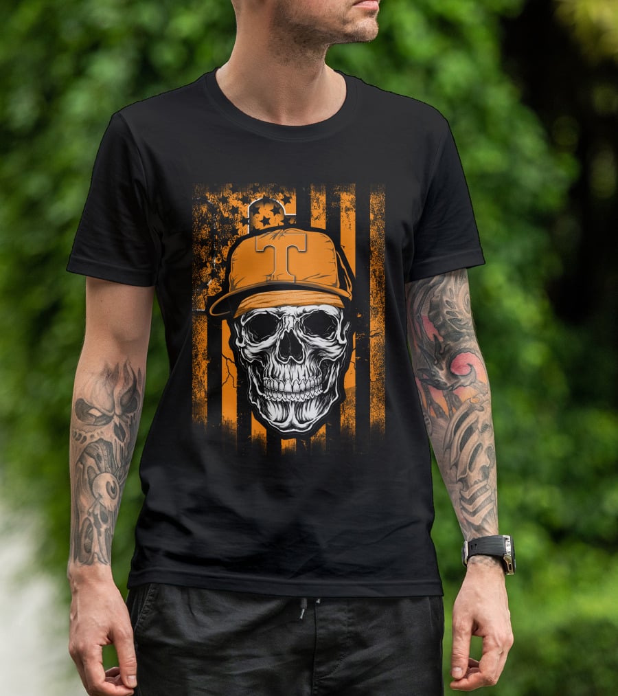 Tennessee Volunteers Skull Cap With Stripes And Stars T-Shirt