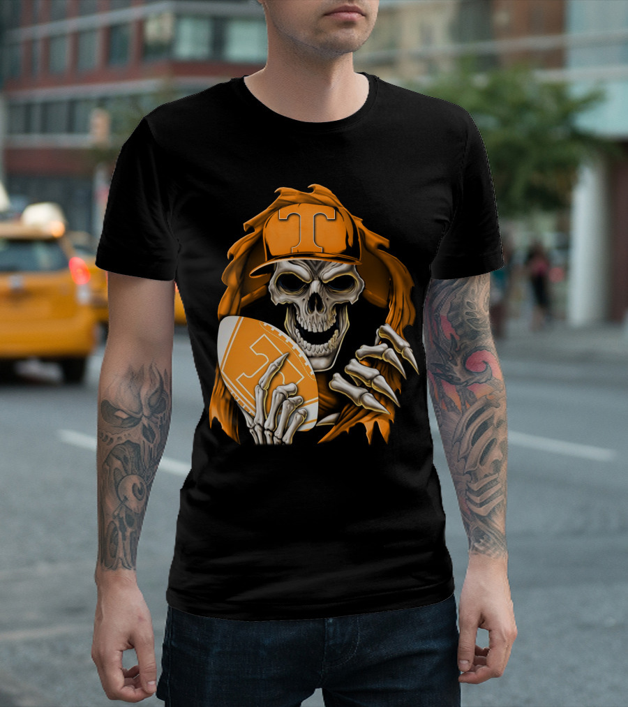 Skullbong Tennessee Volunteers Skeleton Football Orange Hat T-Shirt