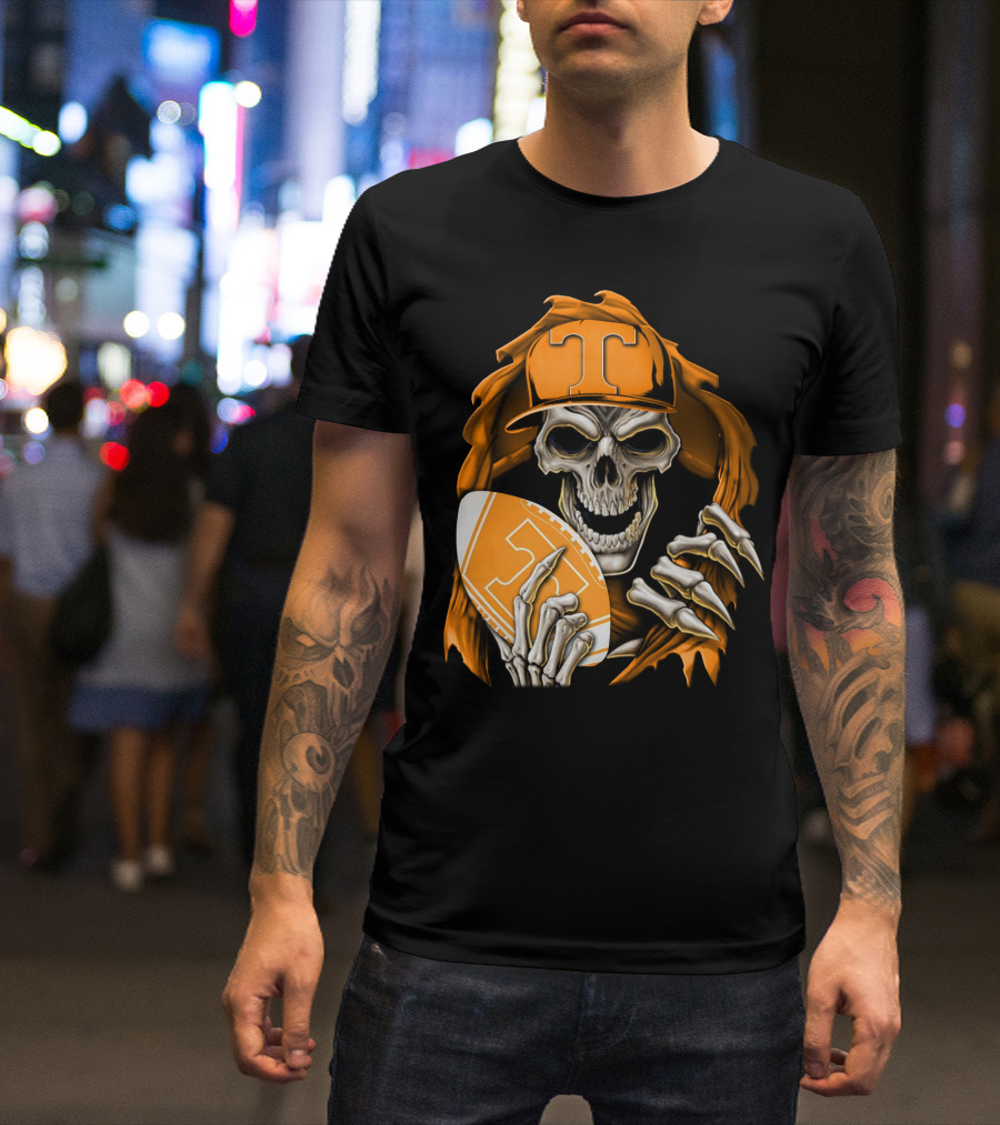Skullbong Tennessee Volunteers Skeleton Football Orange Hat T-Shirt