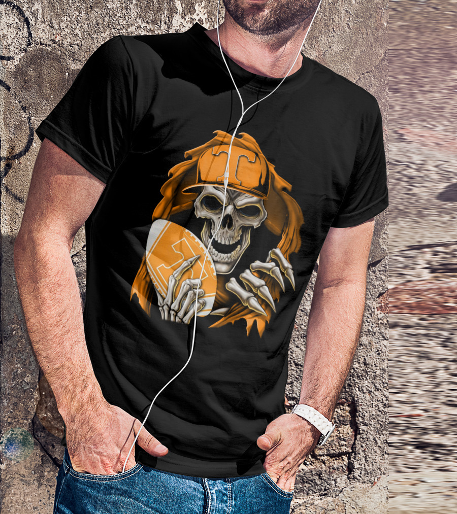 Skullbong Tennessee Volunteers Skeleton Football Orange Hat T-Shirt