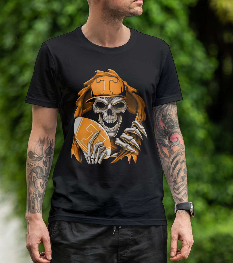 Skullbong Tennessee Volunteers Skeleton Football Orange Hat T-Shirt