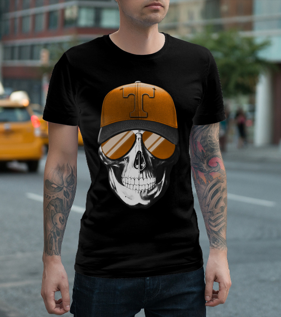 Tennessee Volunteers Skull with Orange Hat and Sunglasses T-Shirt