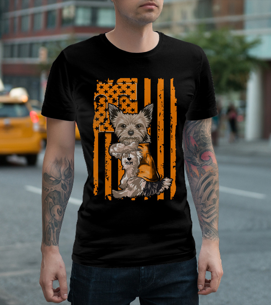 Yorkshire Terrier I Love Mom Tennessee Volunteers Orange Stars And Stripes Football Flag T-Shirt
