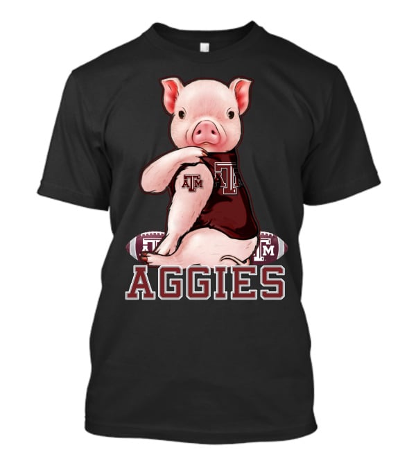 Pig Wearing Texas A&M Aggies Logo Sitting On Aggies Football T-Shirt