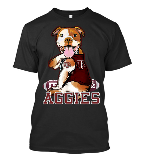 Pitbull Wearing Texas A&M Aggies Logo With Football T-Shirt