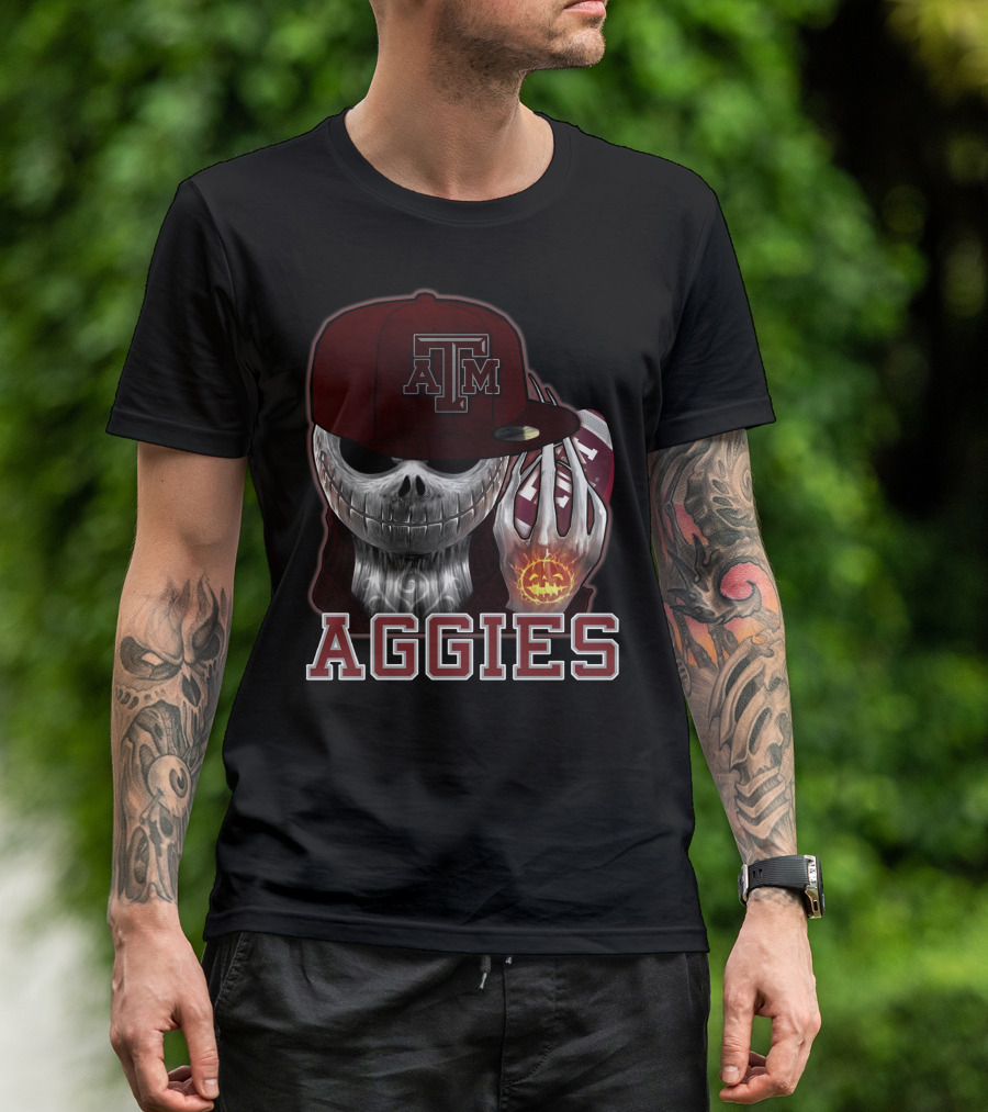 Jackskull Texas A&M Aggies Halloween Football T-Shirt