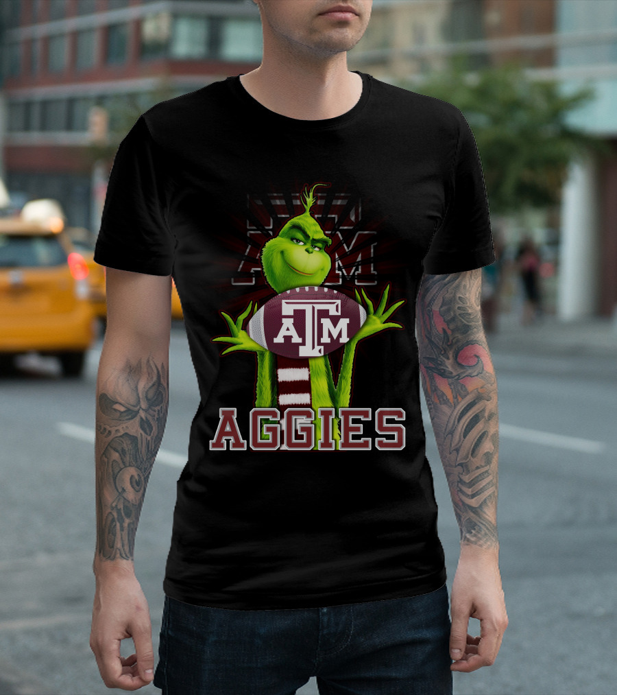 Grinch Texas A&M Aggies Holding Football with ATM T-Shirt
