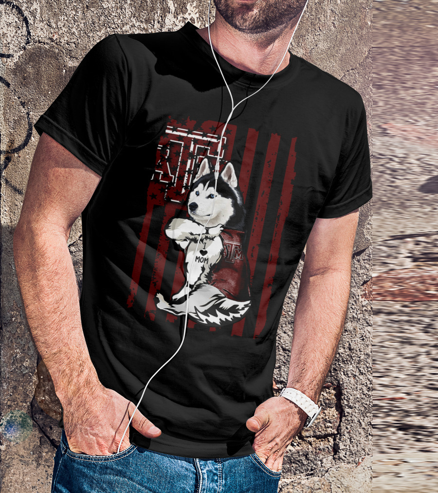 Siberian Husky Texas A&M Aggies Mom American Flag T-Shirt