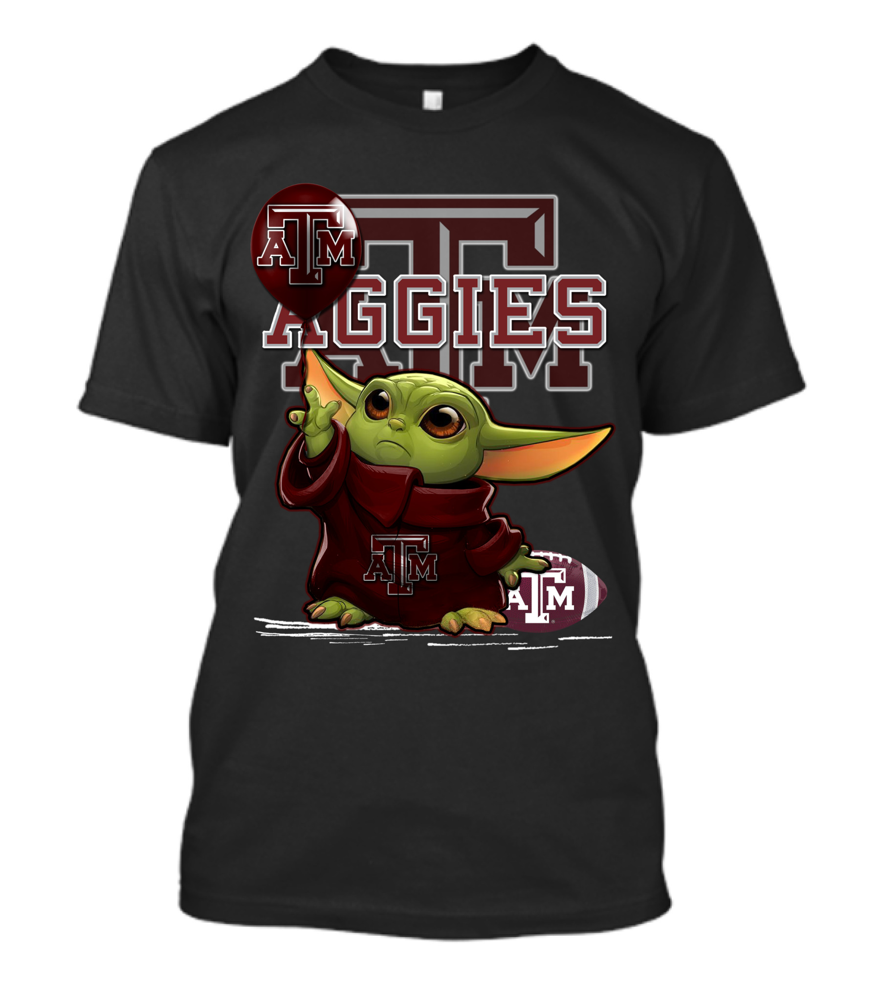 Yoda Holding Texas A&M Aggies Logo Balloon With Aggies Football T-Shirt