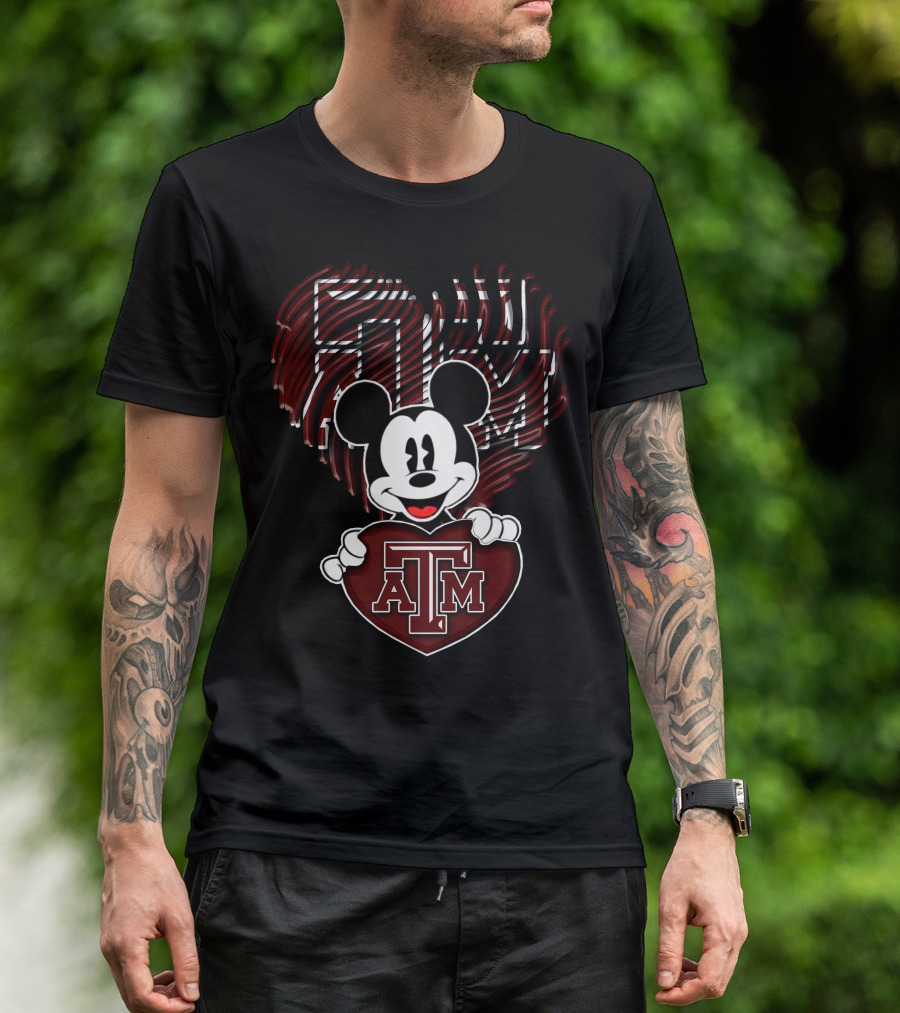 Mickey Texas A&M Aggies Heart Logo Fan T-Shirt