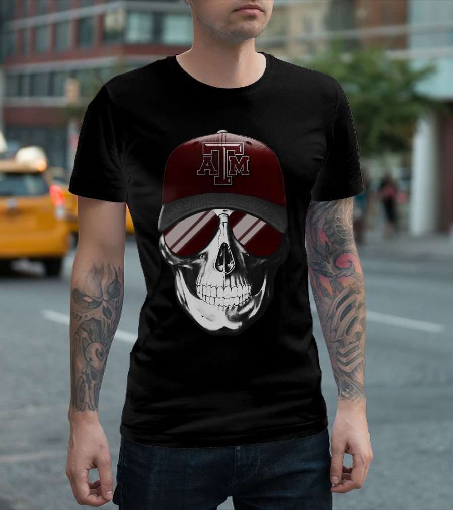 Texas A&M Aggies Skull With Hat And Sunglasses T-Shirt