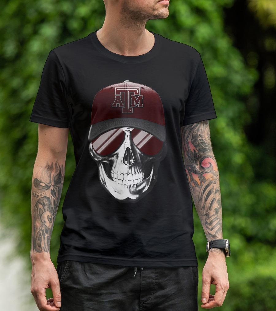 Texas A&M Aggies Skull With Hat And Sunglasses T-Shirt