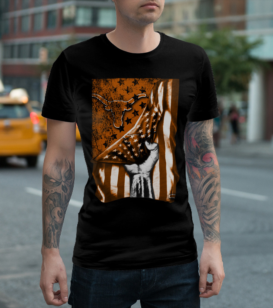 Texas Longhorns Stars and Stripes Flag Hand T-Shirt