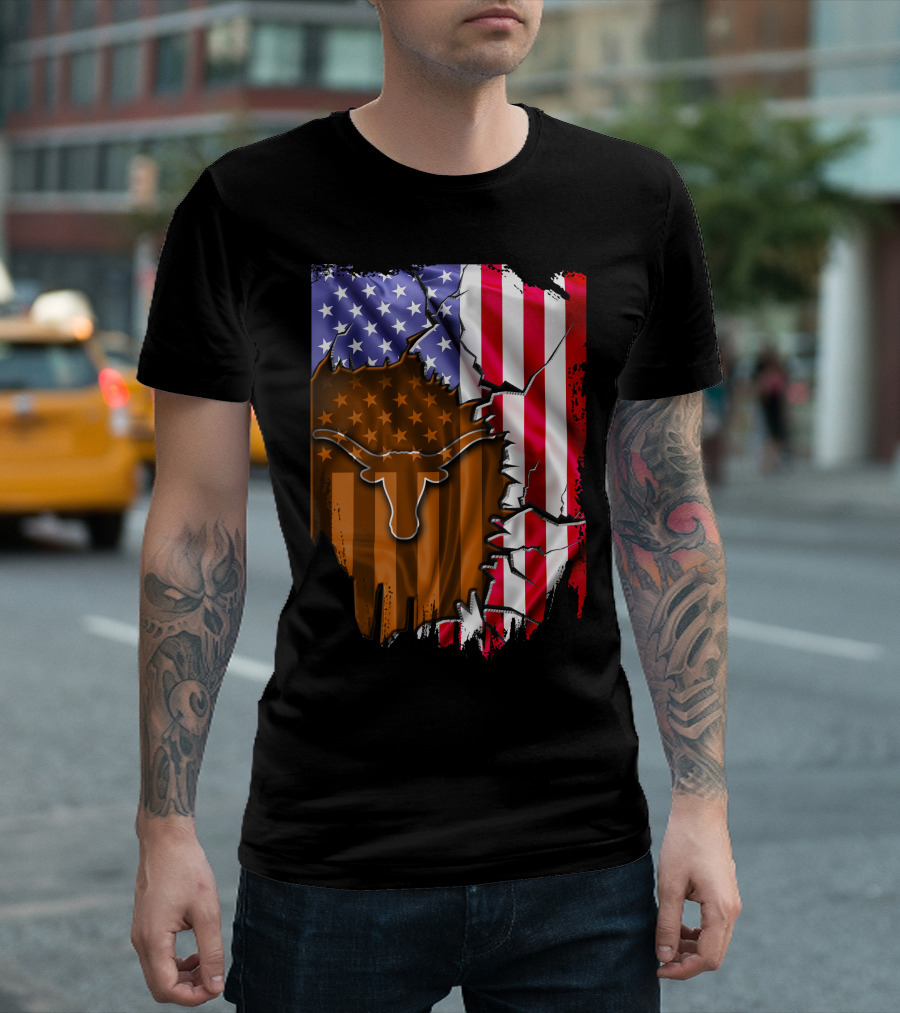 Texas Longhorns American Flag Tear T-Shirt