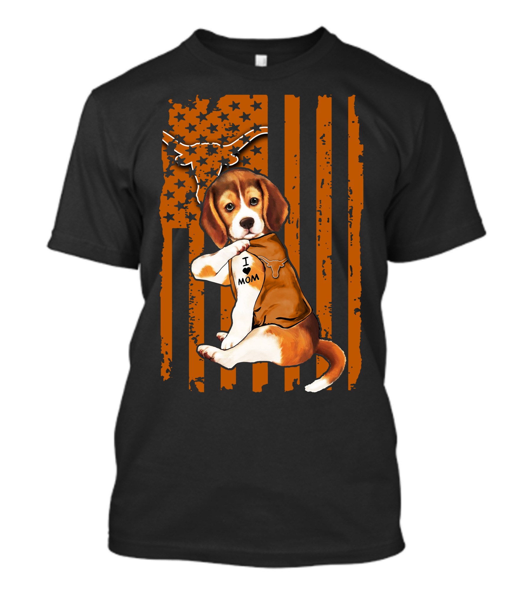 Beagle I Love Mom Texas Longhorns American Flag T-Shirt