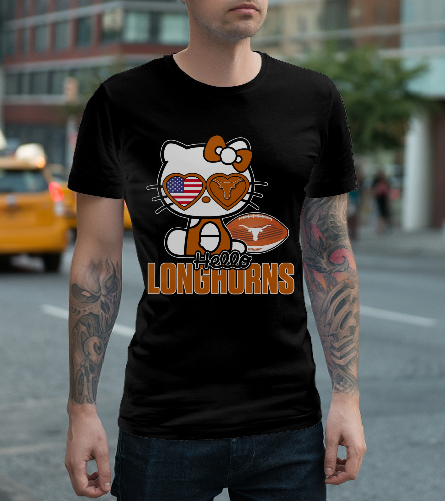 Hello Kitty Texas Longhorns Football American Flag T-Shirt