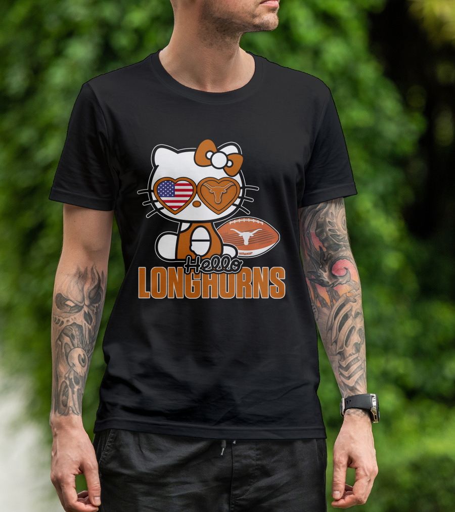 Hello Kitty Texas Longhorns Football American Flag T-Shirt