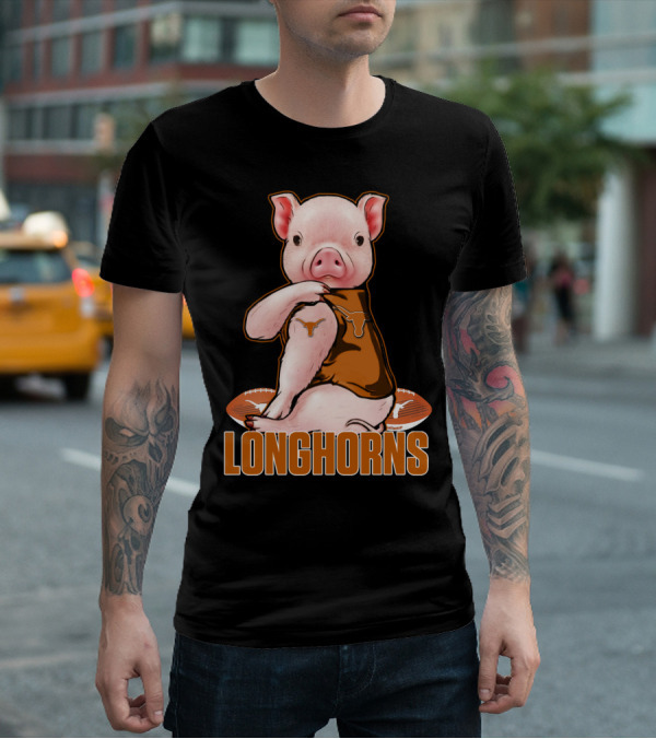 Pig In Texas Longhorns Jersey With Footballs T-Shirt