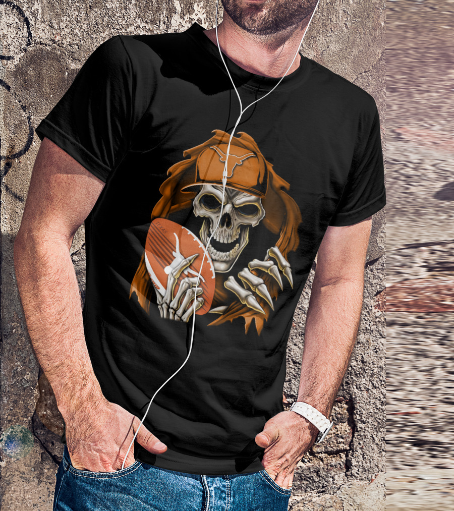 Texas Longhorns Skull With Football And Cap T-Shirt