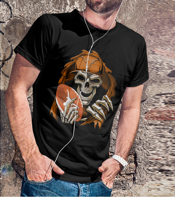 Texas Longhorns Skull With Football And Cap T-Shirt