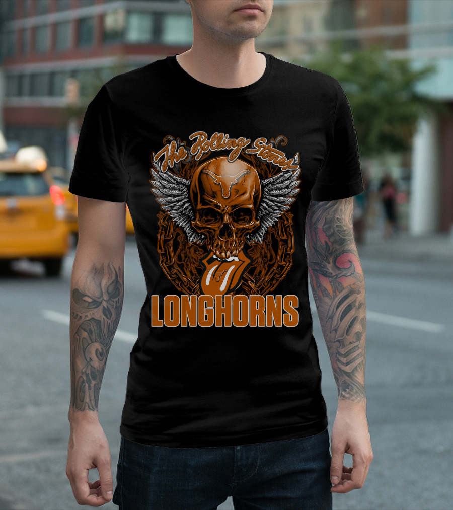 The Rolling Stones Texas Longhorns Skull Winged Tongue T-Shirt