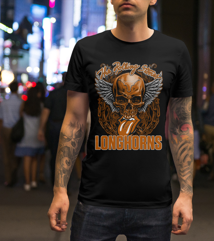 The Rolling Stones Texas Longhorns Skull Winged Tongue T-Shirt