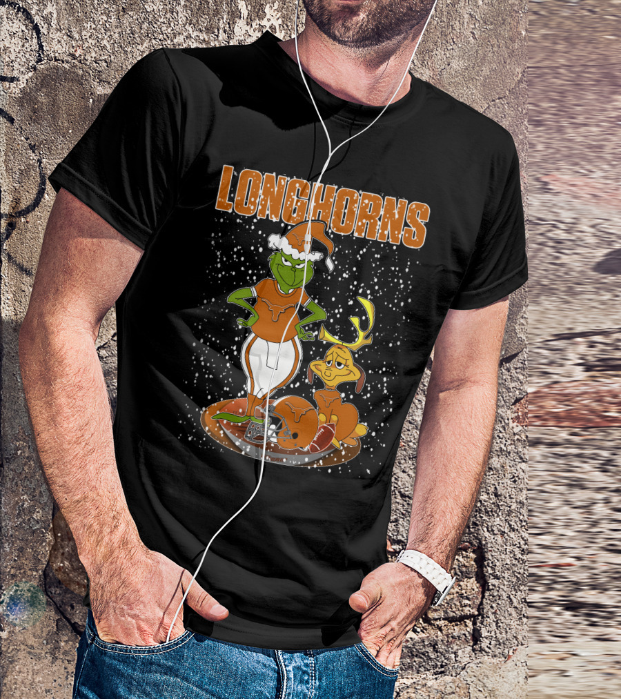 Grinchxmas Longhorns Christmas Football Snowy Scene T-Shirt