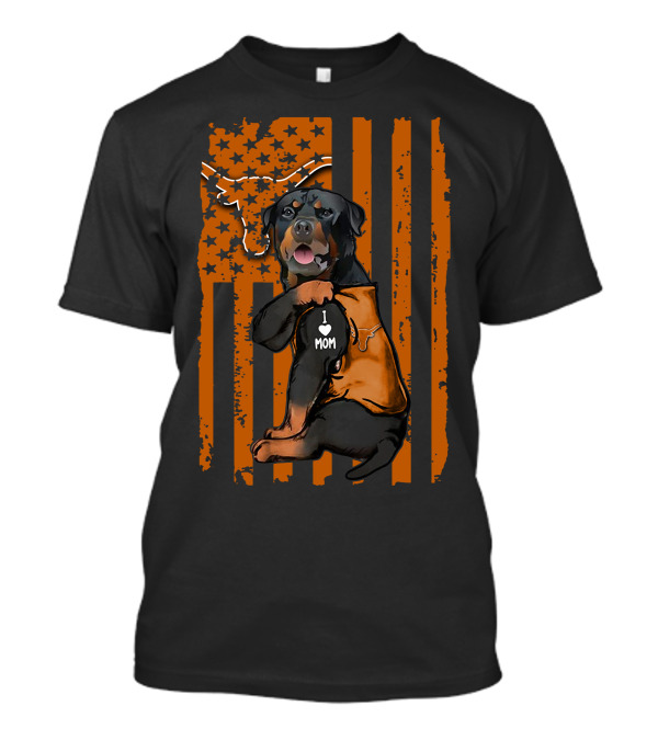 Rottweiler I Love Mom Texas Longhorns American Flag Stripes T-Shirt