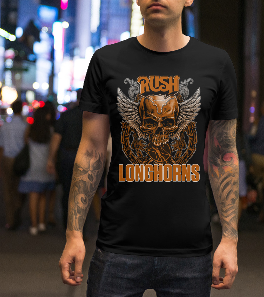 Rush Texas Longhorns Skull Wings Chains T-Shirt