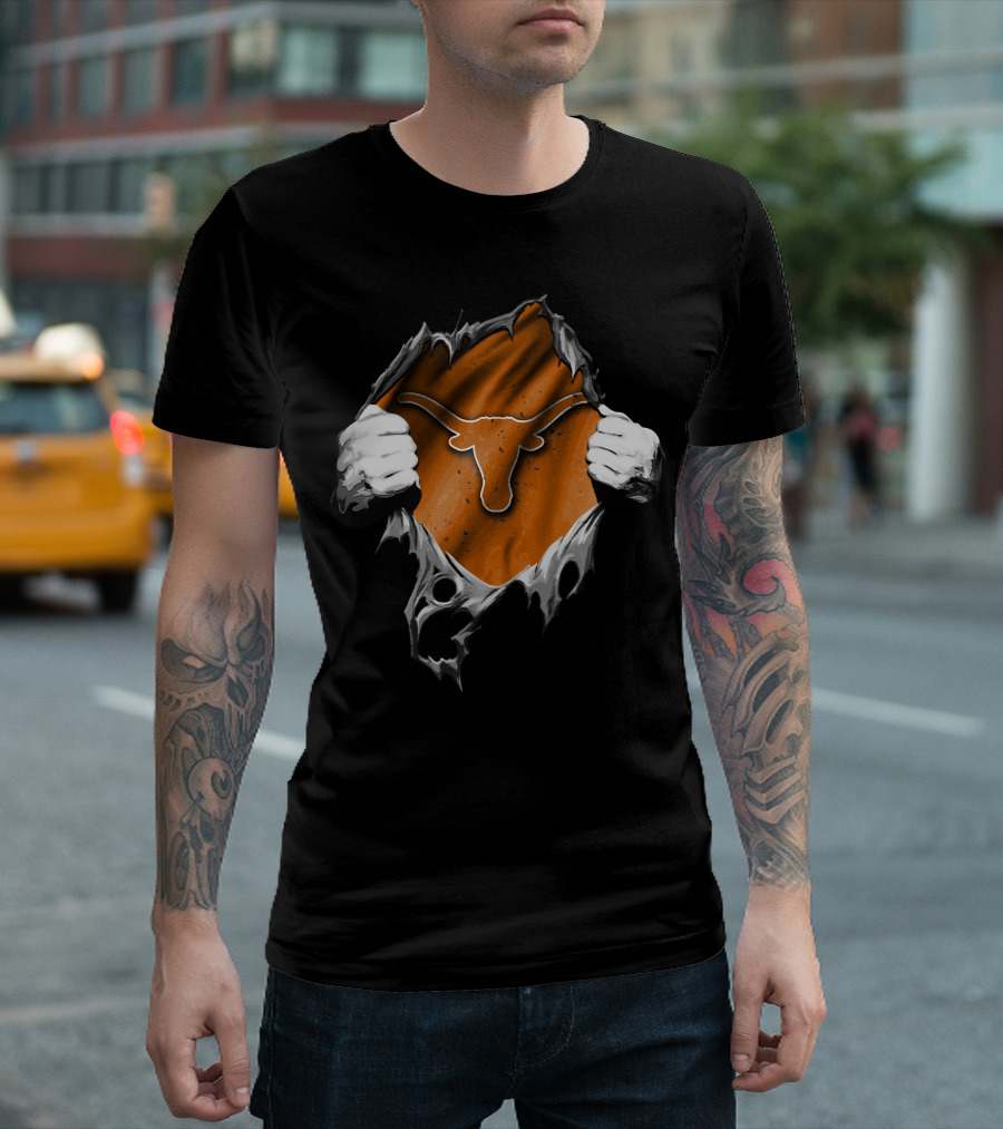 Torn Texas Longhorns Iconic Logo Peeling T-Shirt