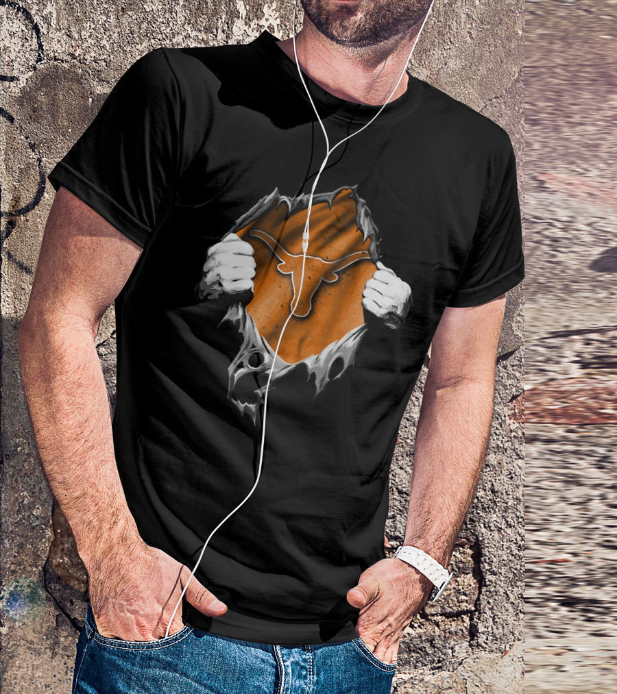 Torn Texas Longhorns Iconic Logo Peeling T-Shirt