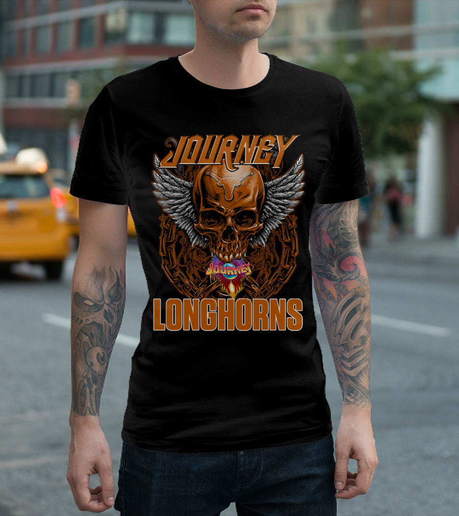 Journey Longhorns Skull Wings Flame Chain T-Shirt