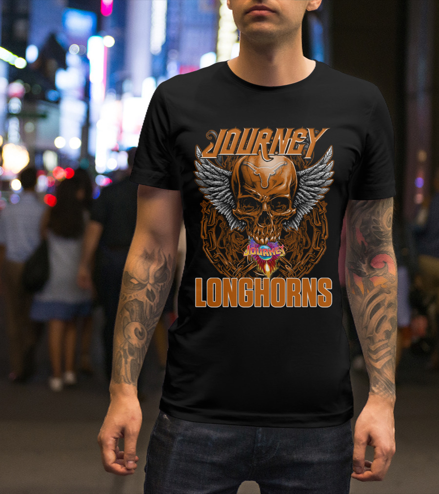Journey Longhorns Skull Wings Flame Chain T-Shirt