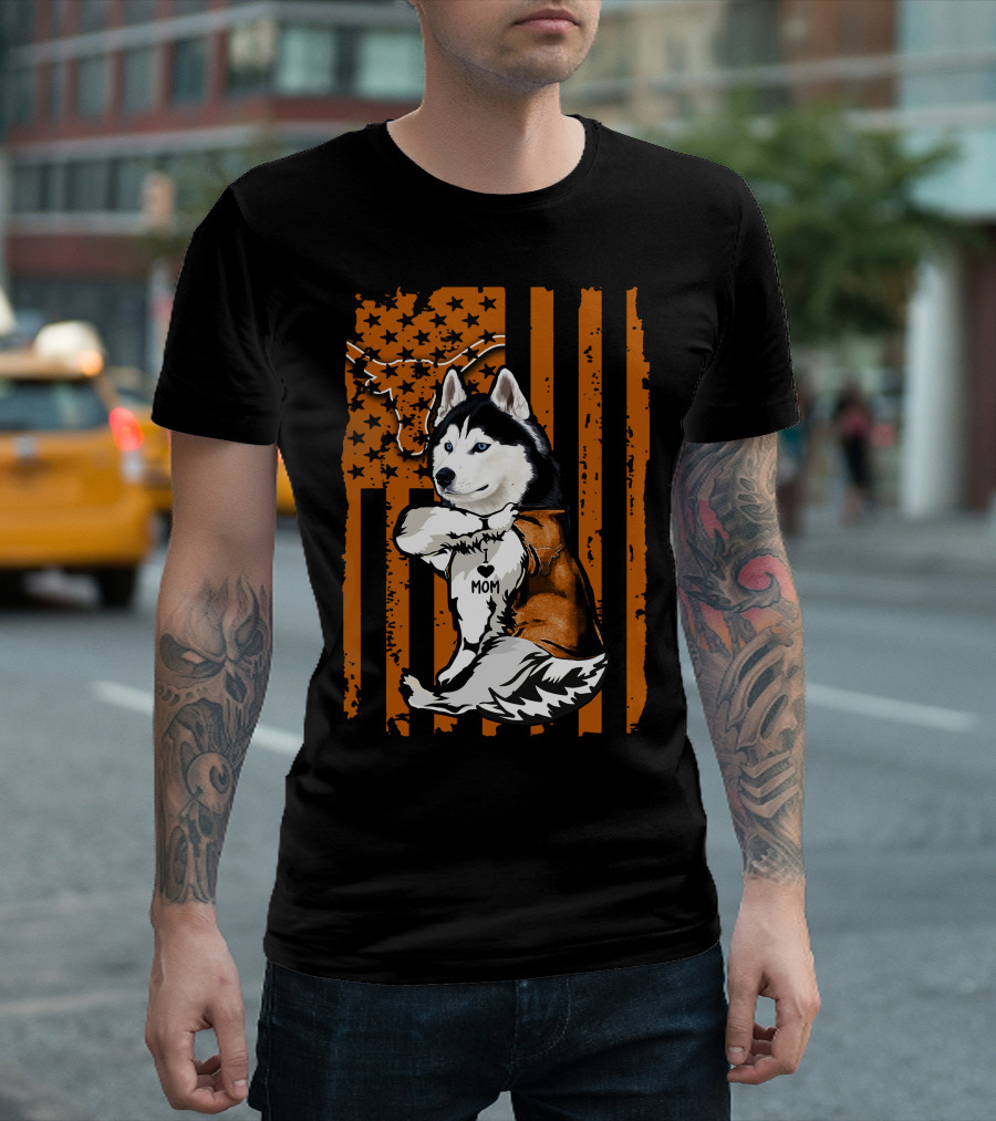 Siberian Husky Mom Texas Longhorns Flag Stars T-Shirt