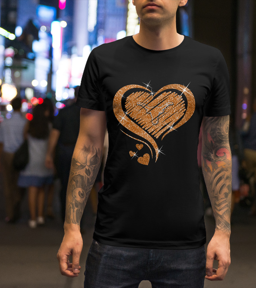 Heart Glittered Texas Longhorns Diamond Shape T-Shirt