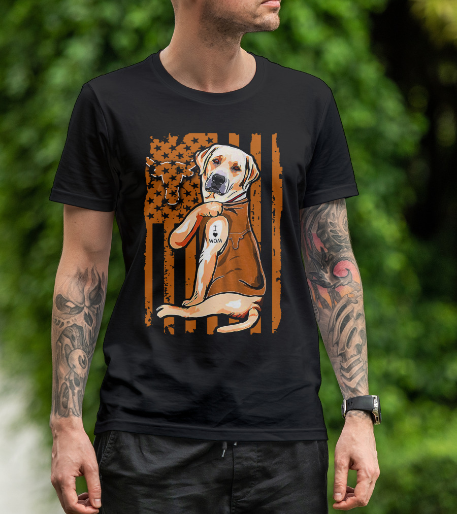 Labrador Retriever I Love Mom Texas Longhorns Flag T-Shirt