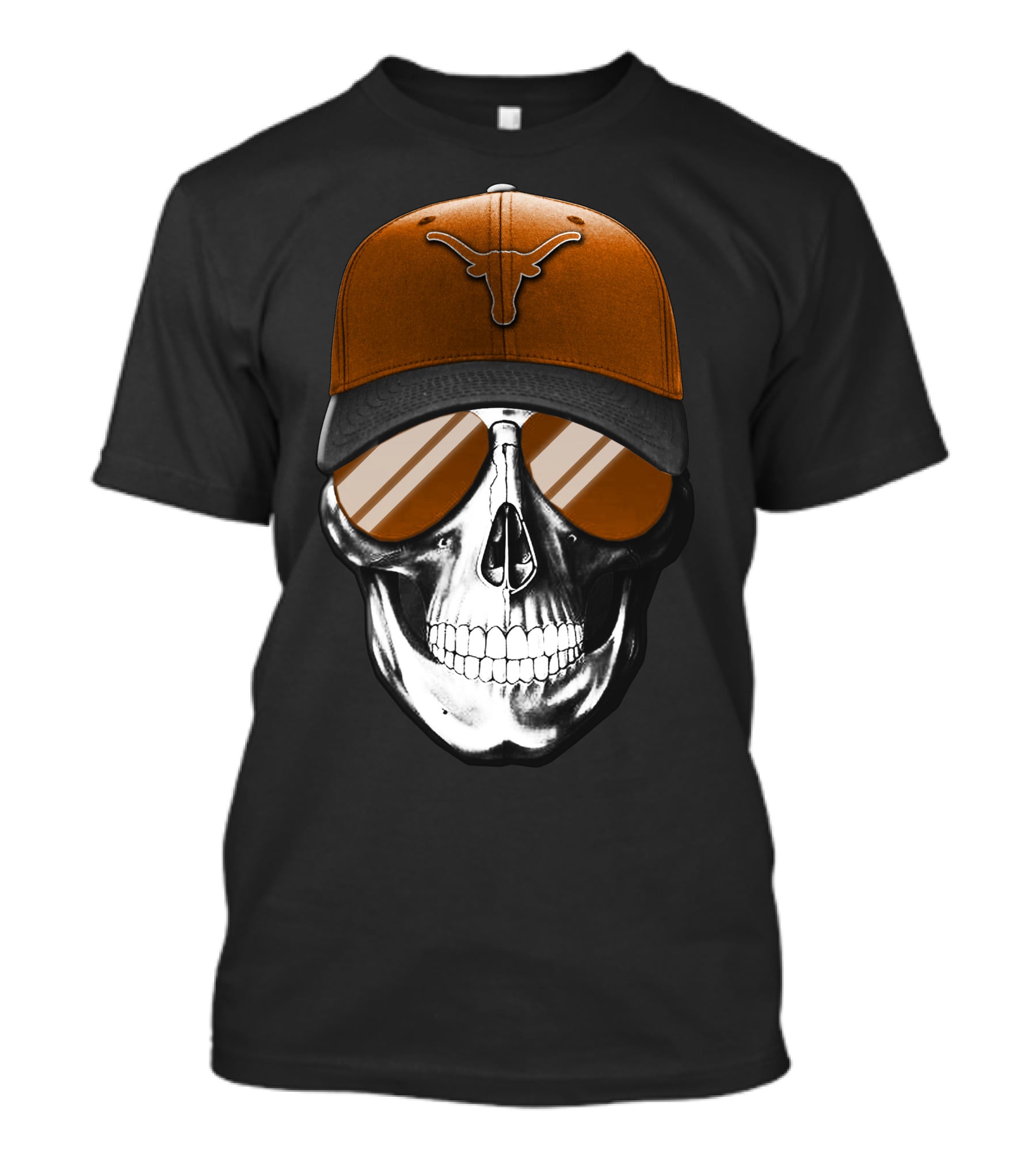 Skull With Texas Longhorns Cap And Sunglasses T-Shirt