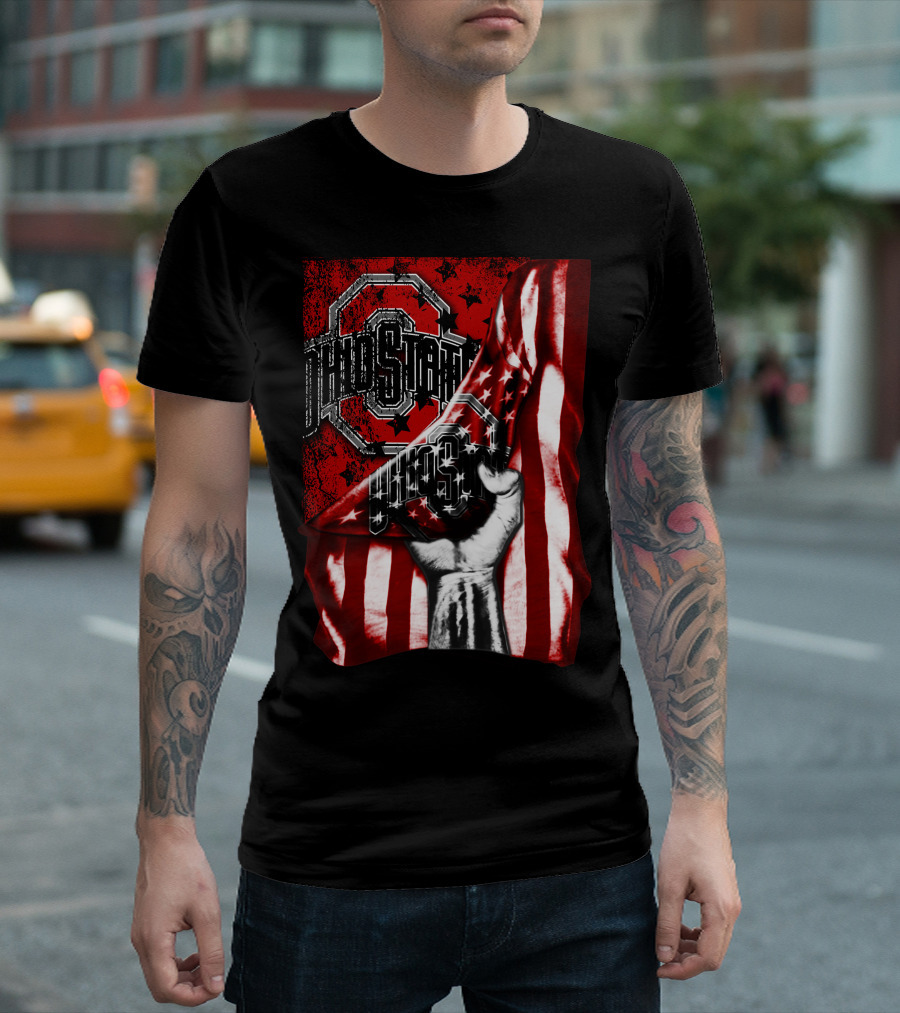 Ohio State Buckeyes American Flag Fist T-Shirt