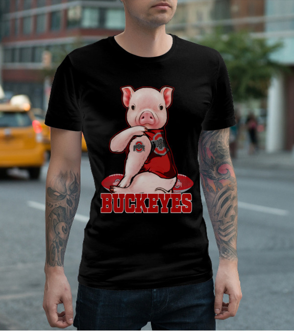 Pig Wearing Ohio State Buckeyes Gear With Footballs T-Shirt