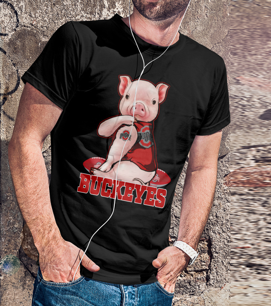 Pig Wearing Ohio State Buckeyes Gear With Footballs T-Shirt